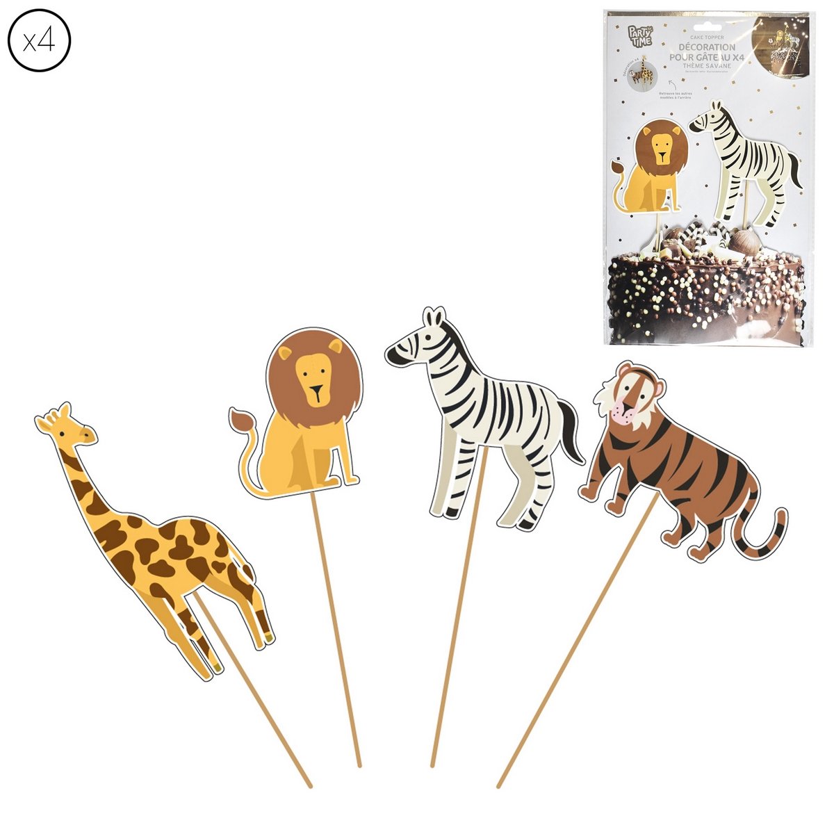 4 décorations de gâteau Savane