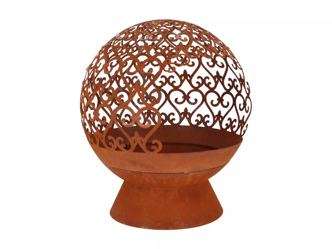 Brasero rond en métal arabesque - Rouillé - D 50 x H 57,5 cm