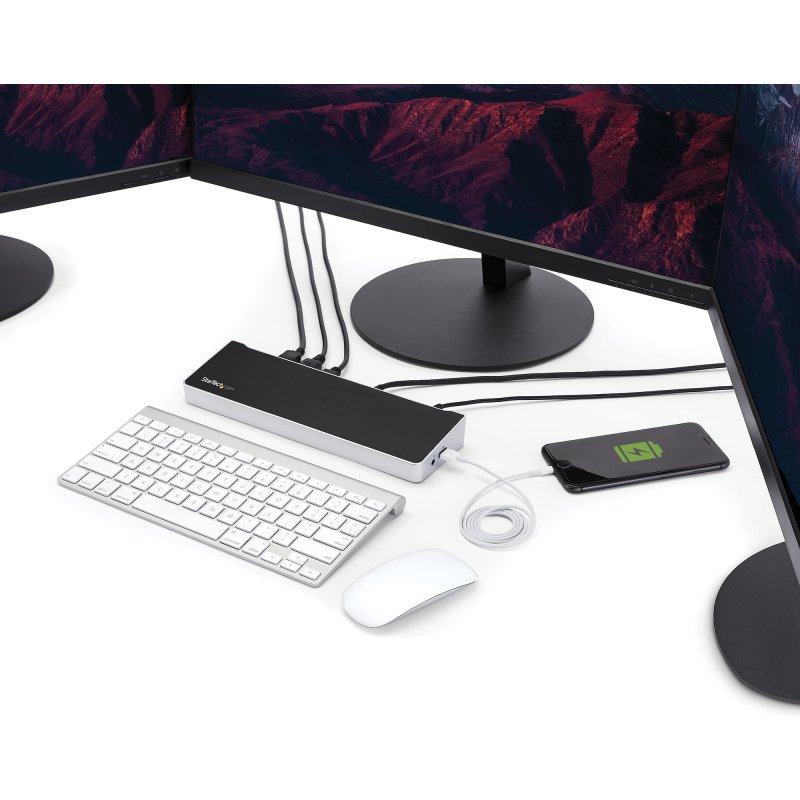 StarTech.com Station d'Accueil USB-C 4K, Station d'Accueil pour Triple Moniteur UHD 4K, Mac et Windows, USB C vers HDMI et DisplayPort, 60W Power Delivery, Hub 5x USB 5Gbps