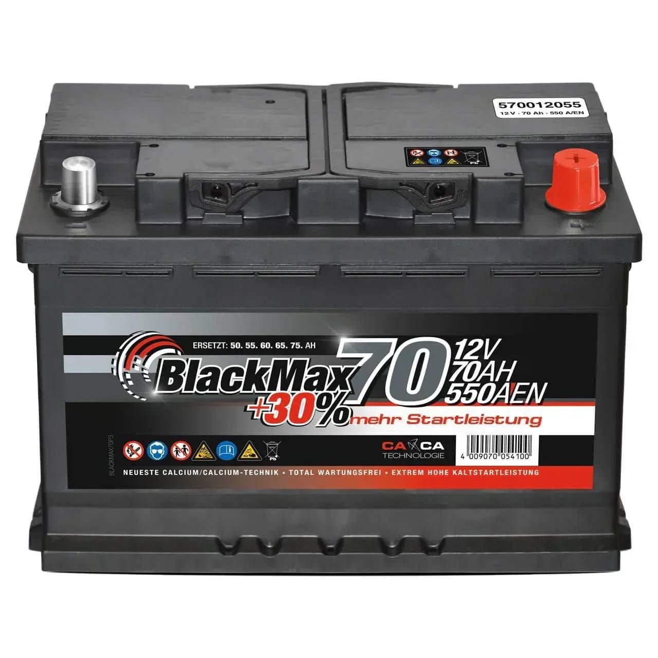 BlackMax +30% 12V 70Ah 550A/EN Autobatterie Neu