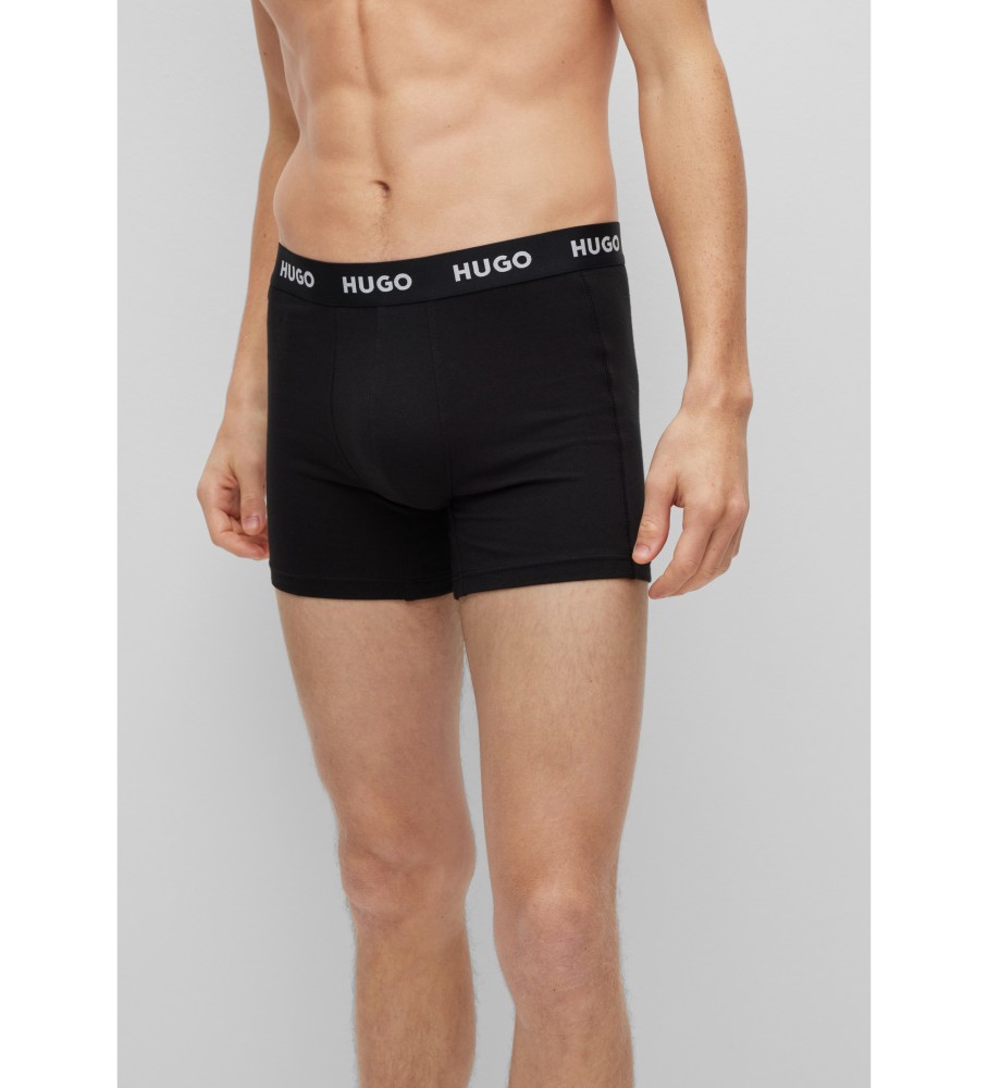 Conjunto de 3 cuecas boxer HUGO com logo na cintura, pretas.