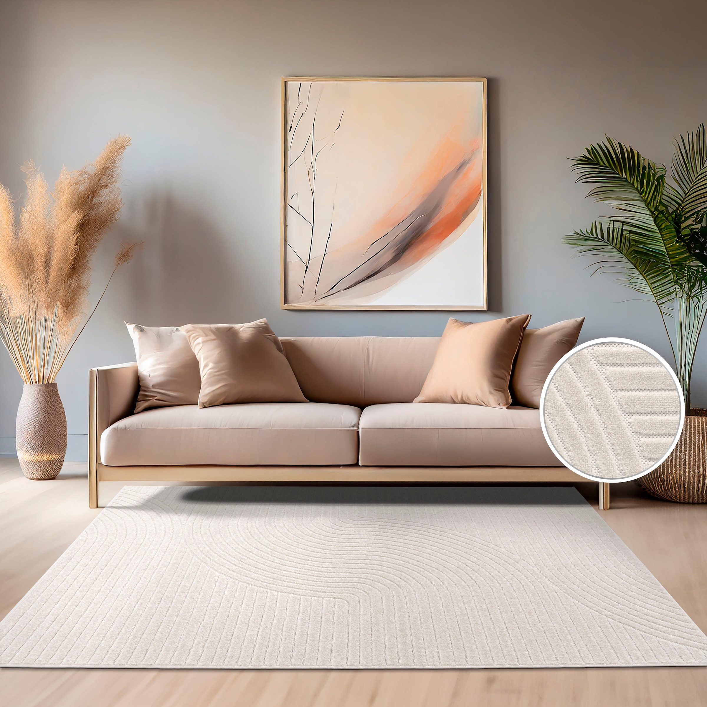Paco Home Teppich »Cotton 233« rechteckig 10 mm Höhe Kurzflor, Uni Farben, Hoch-Tief-Effekt, Scandi-Look, Outdoor geeignet