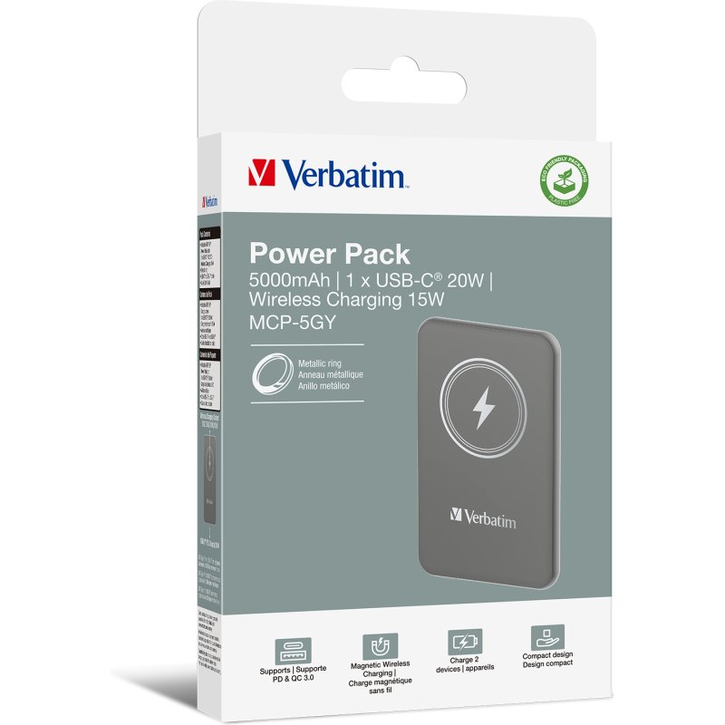 Verbatim Charge 'n' Go Lithium Polymère (LiPo) 5000 mAh Recharge sans fil Gris