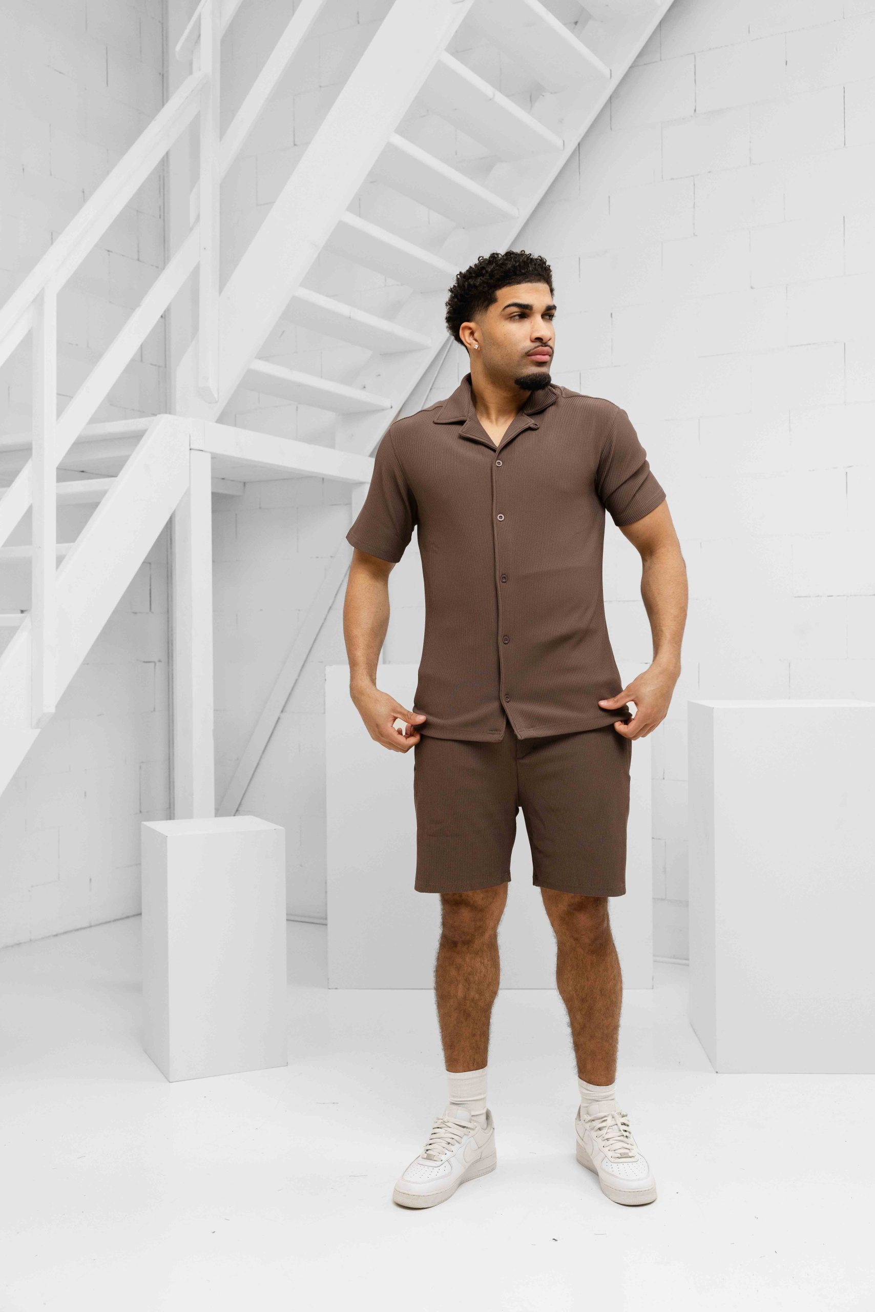 Malelions Ribbed Camp Collar Zomerset Heren Bruin