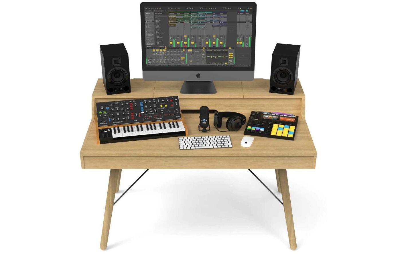 Vintage Music Station Box 1/2<br>Kombination aus DJ-Tisch, Studio-Workstation und Plattenaufbewahrung.