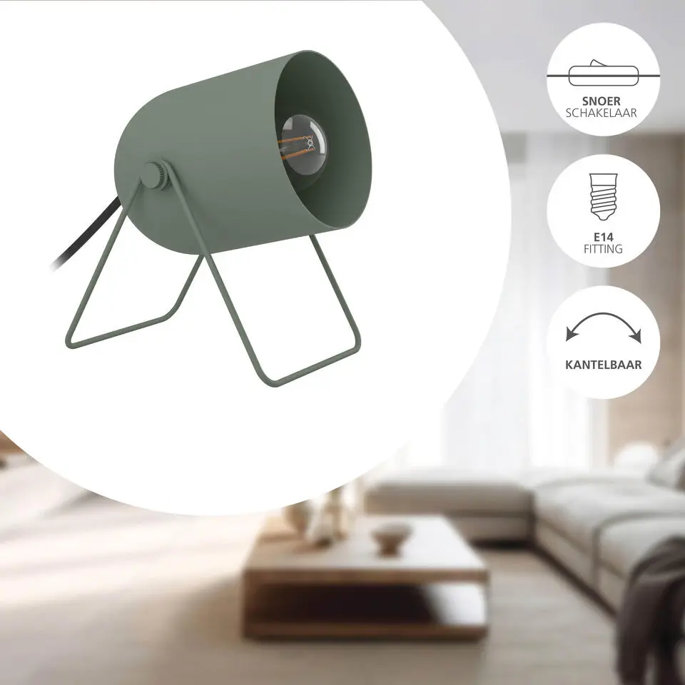 EGLO Tilston Tafellamp - E14 - 14.5 cm - Groen - Kantelbaar