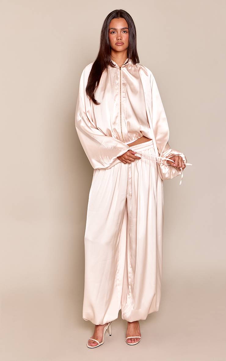 Crème Pantalon Ballon Plissé En Satin