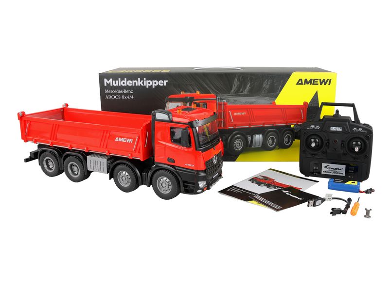 Amewi Mercedes-Benz Arocs Muldenkipper 8 x 4/4, Rot 1:18 RT Lizenzmodell als 8 x 4-Kipper im Massstab 1:18