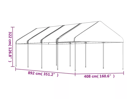 Belvédère avec toit blanc 8,92x4,08x3,22 m polyéthylène