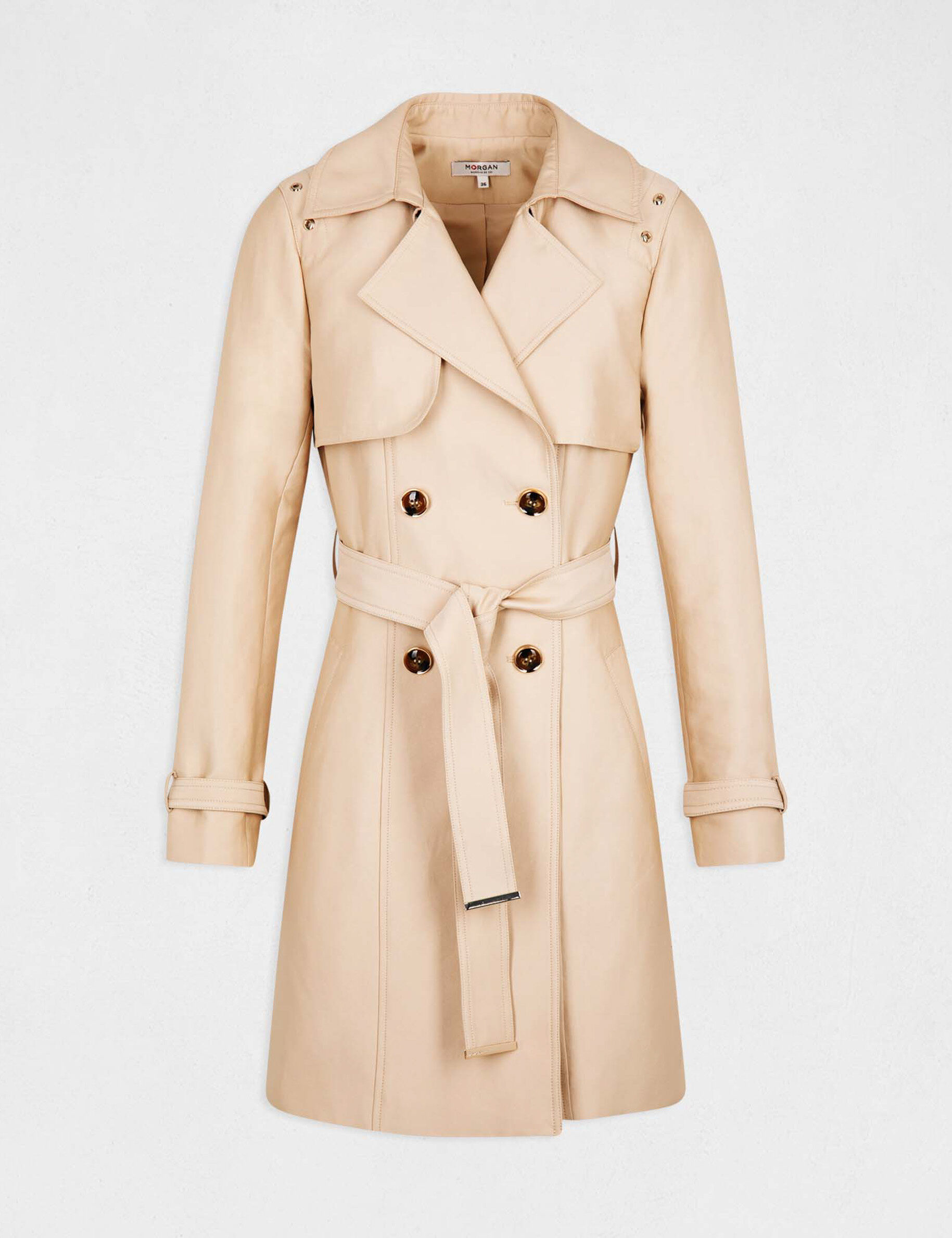 Trench droit ceinturé beige femme - beige
