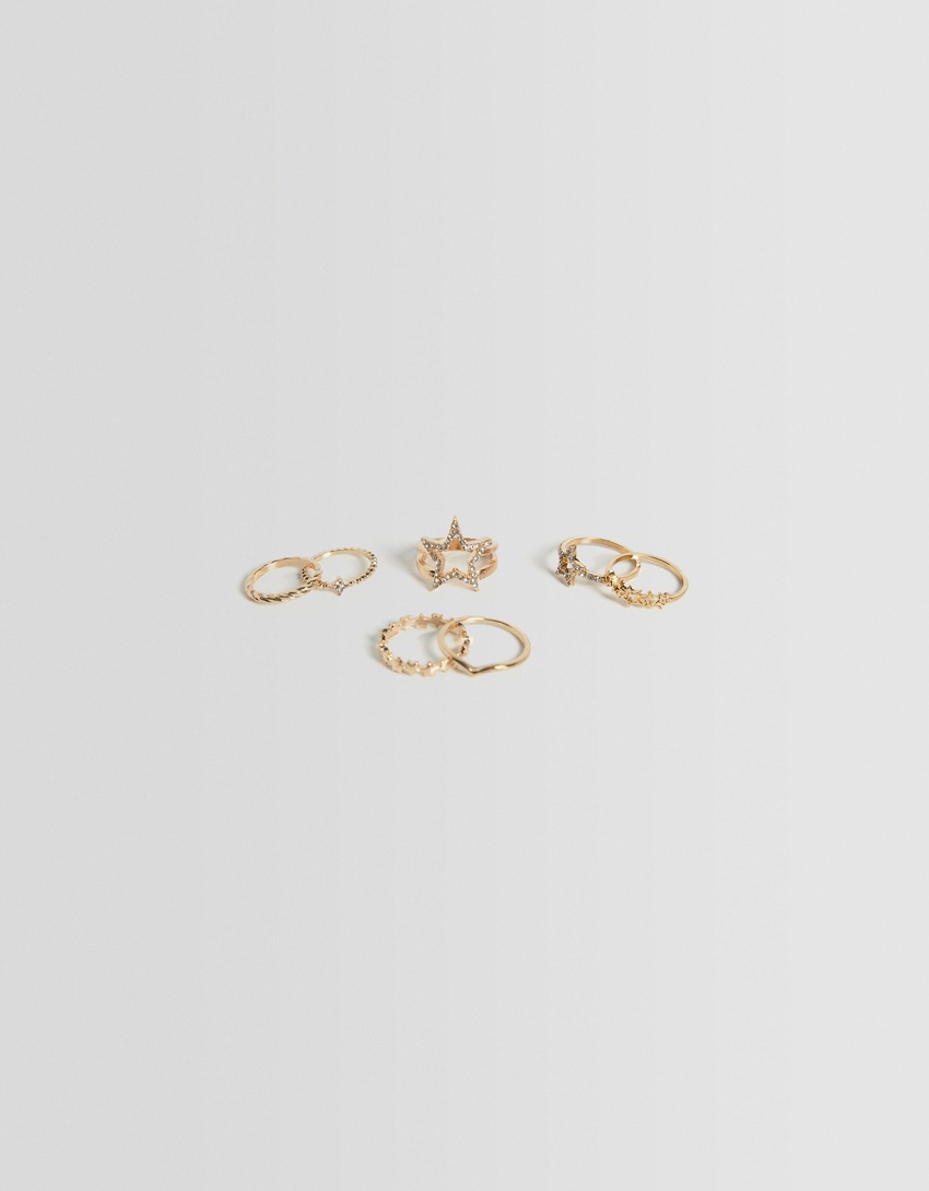 Conjunto de 7 anéis em forma de estrela com strass