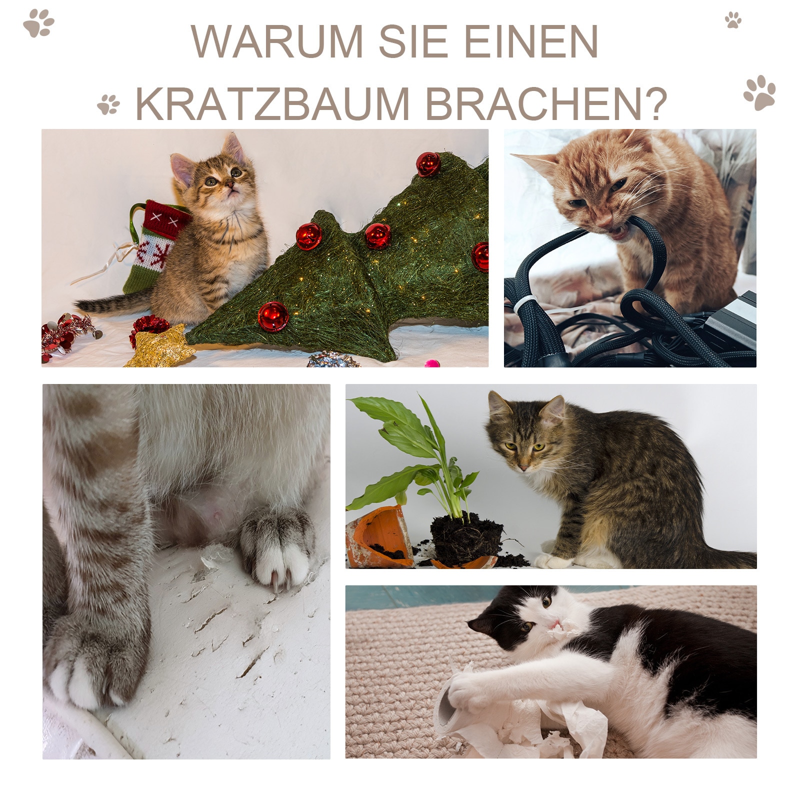 PawHut Katzenbaum mit Kratzbrett dunkelgrau, beige 40 x 35 x 72 cm (LxBxH)