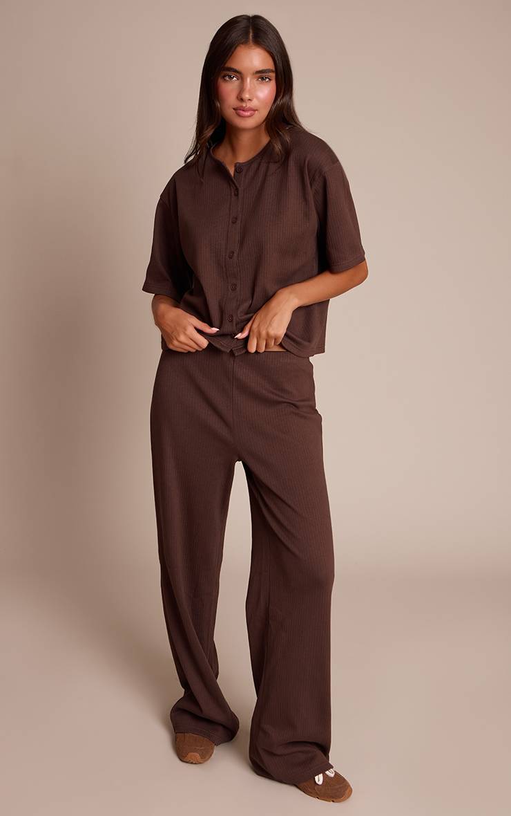 Chocolate Brown Pantalon Large Côtelé À Rayures