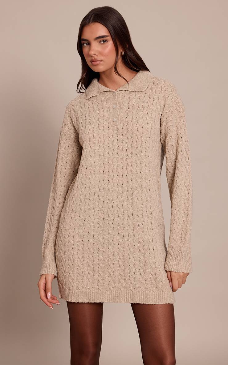 Avoine Robe Chemise Mini En Maille Torsadée Bouclée