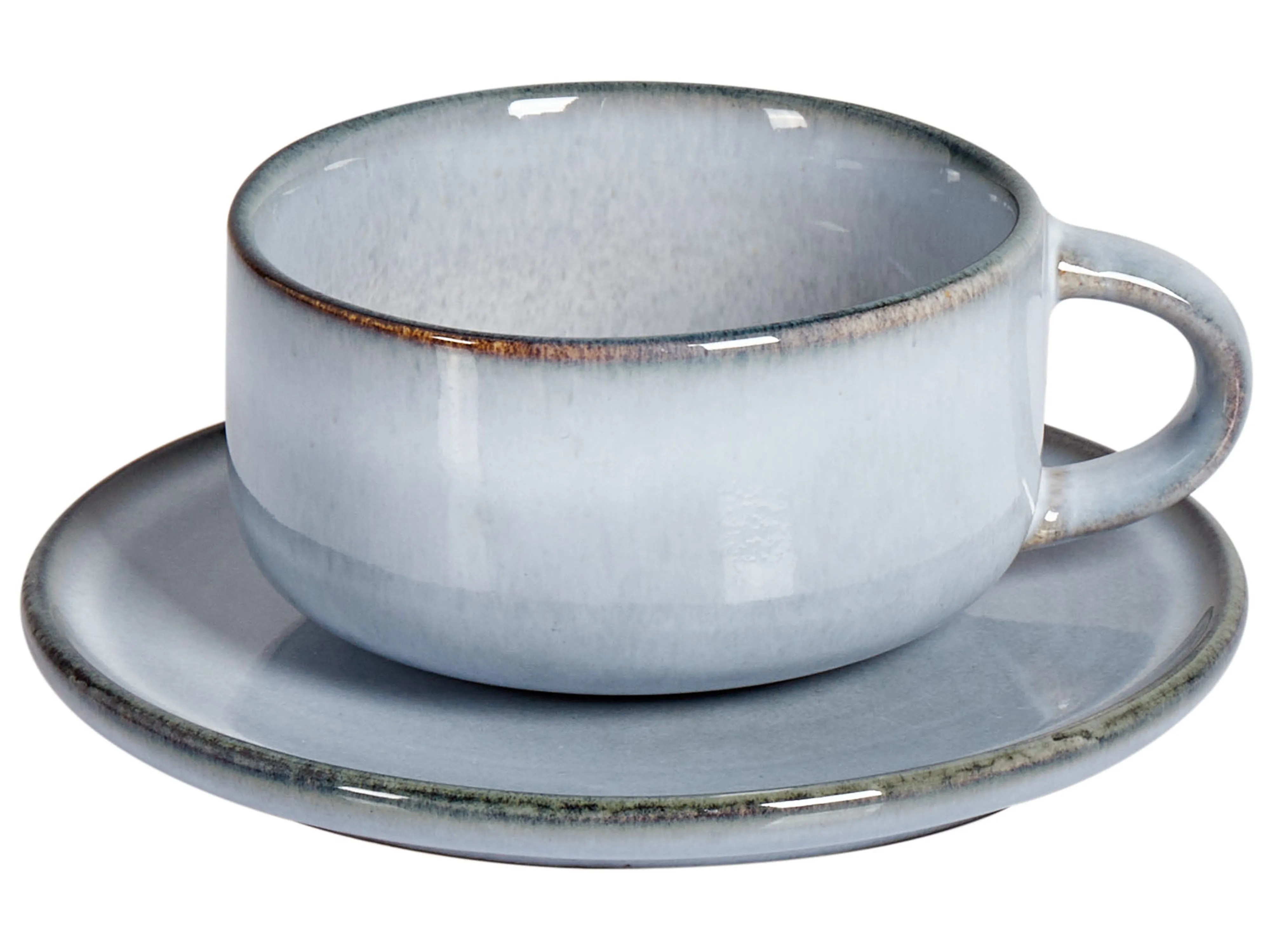Set van 4 kopjes met schotels JUNIPER Steengoed Lichtblauw