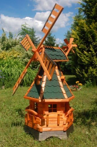 Windmühle, Gartenwindmühle, Windmühlen aus Holz, kugelgelagert 1,25m imprägniert (grün)