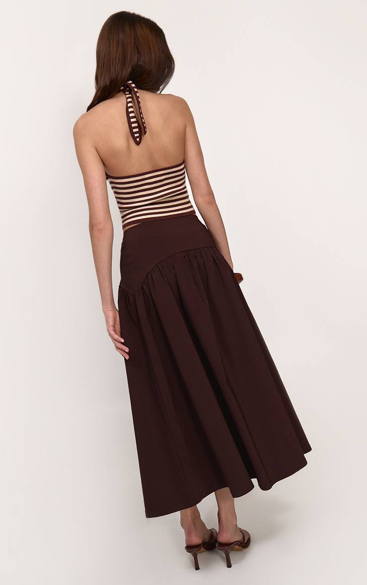 Chocolat Jupe Midaxi Tissée Stretch À Taille Basse