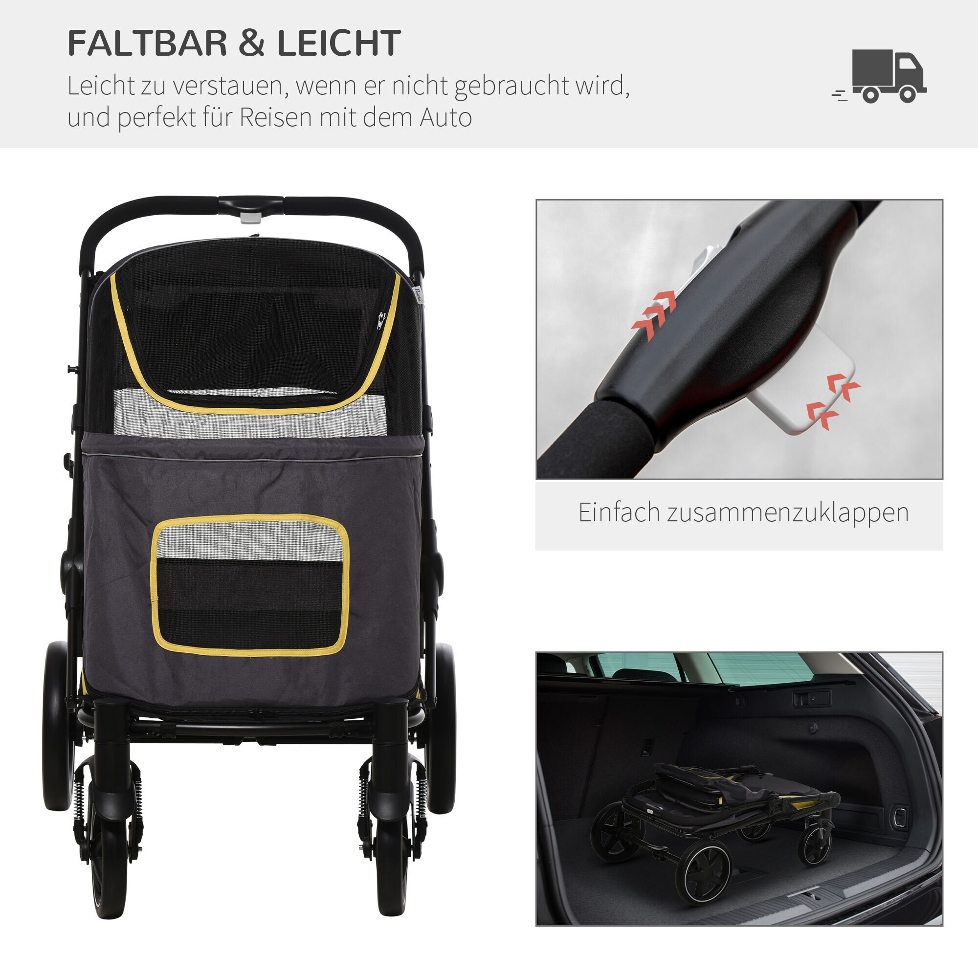 PawHut Hundewagen mit Netzfenster grau 112L x 65B x 100H cm