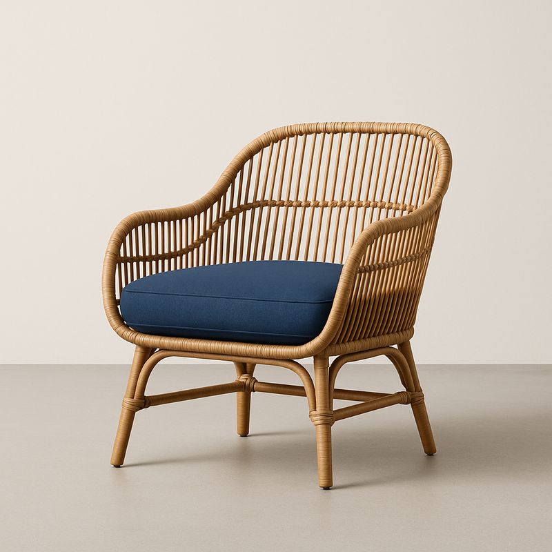 Rattan Sessel Natur Blau 80x70x75 cm