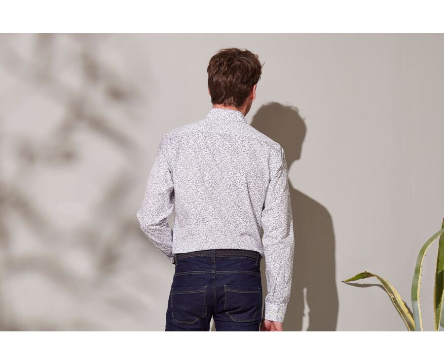 Chemise blanche homme à imprimé fleuri bleu ciel - ELDORIC