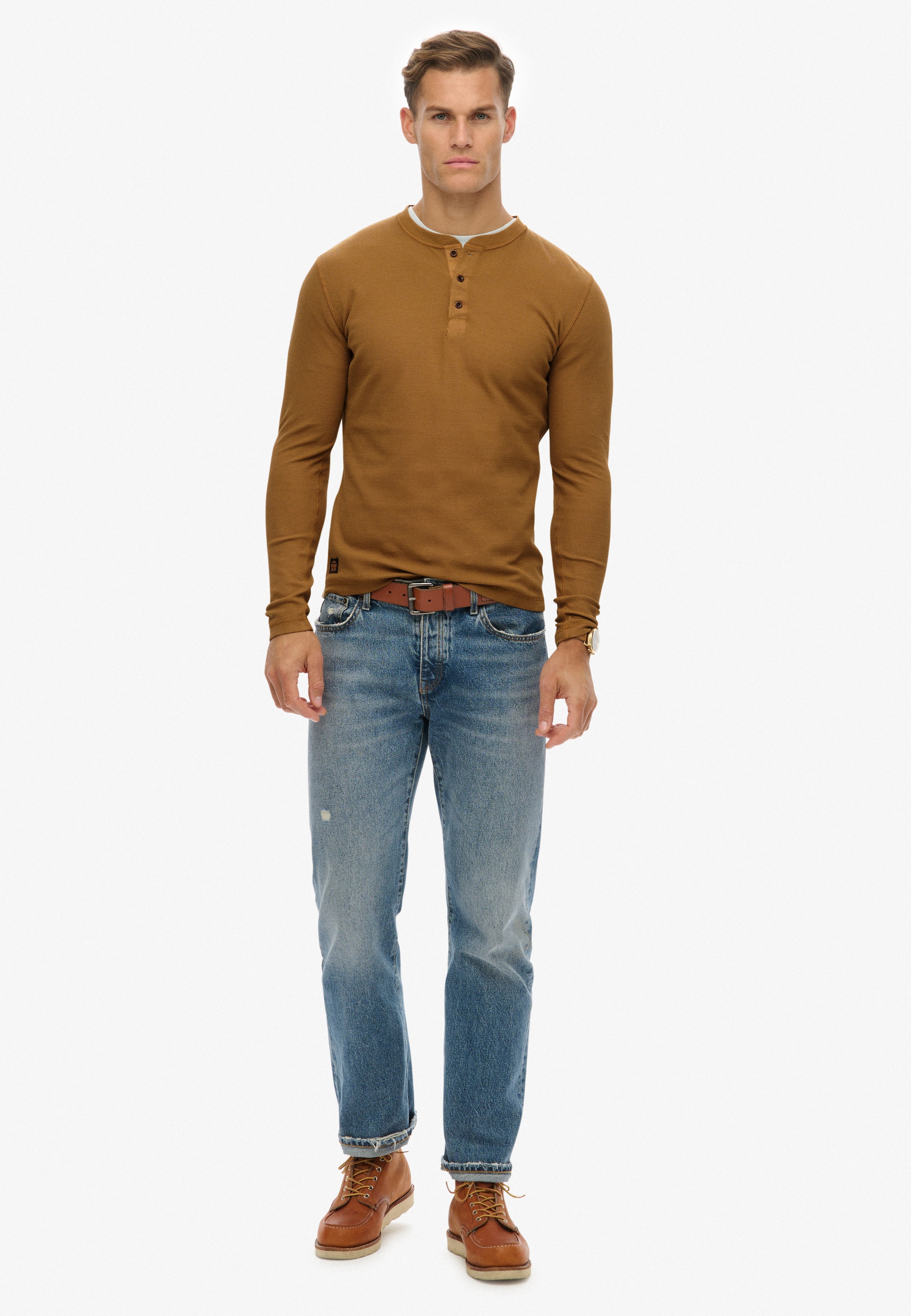 Superdry Langarmshirt »WAFFLE LONG SLEEVE HENLEY TOP«
