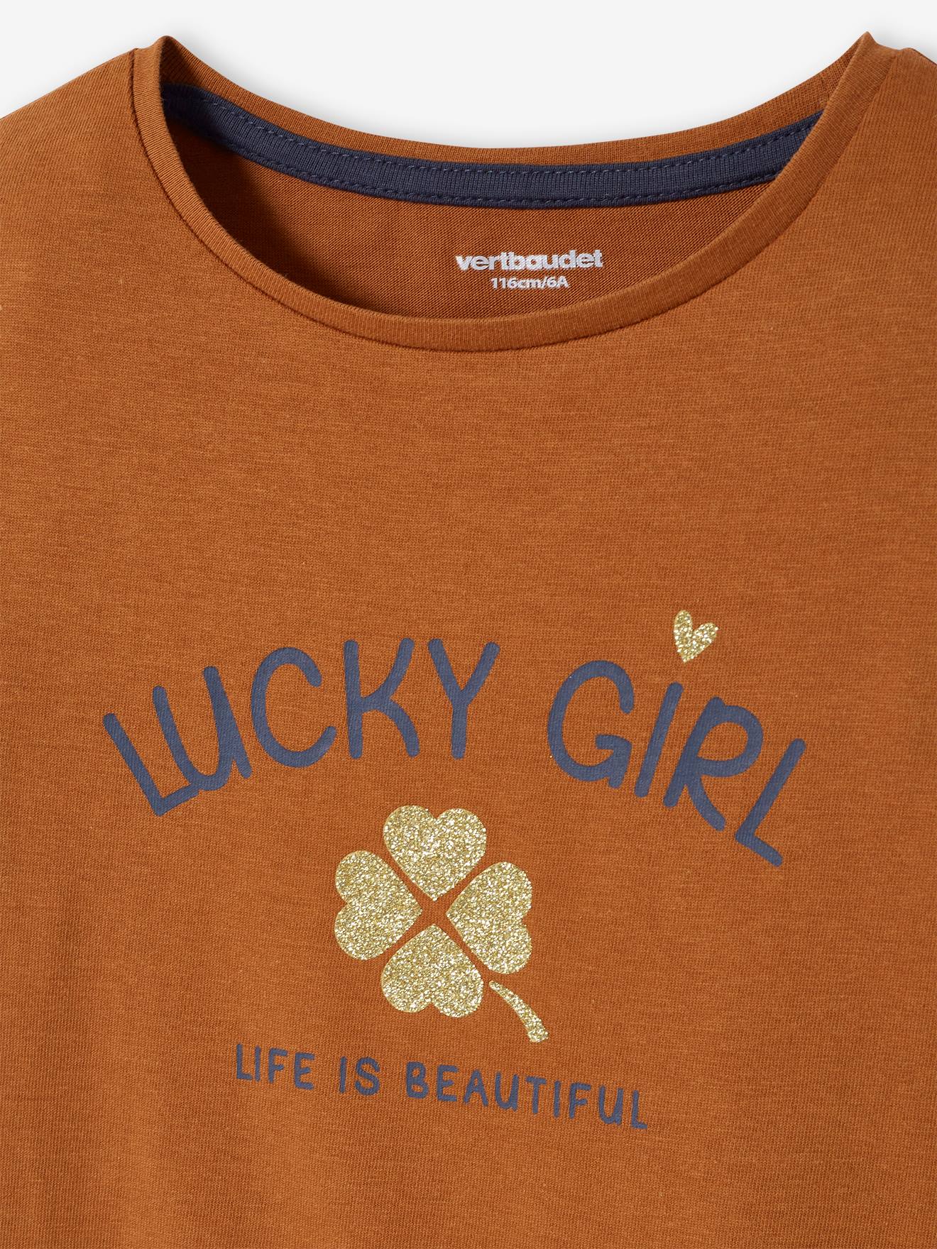 Camiseta com mensagem, para menina, cor off-white