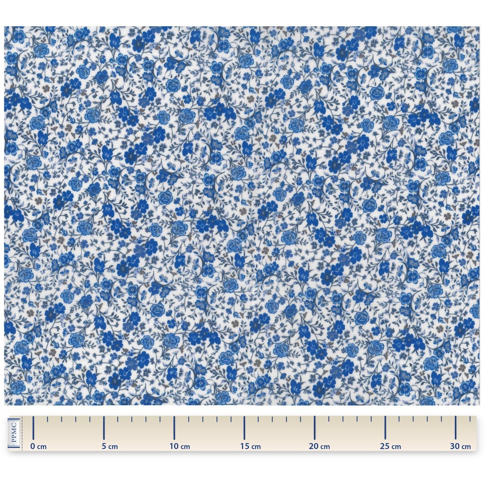 Tissu Enduit Au Mètre Fleuri Bleu Crème Ex1058
