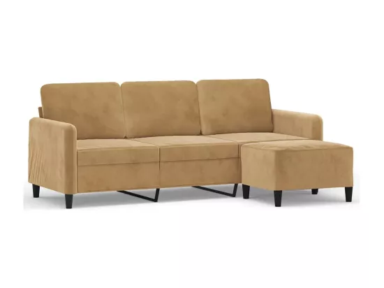 Canapé à 3 places avec repose-pieds Marron 180 cm Velours