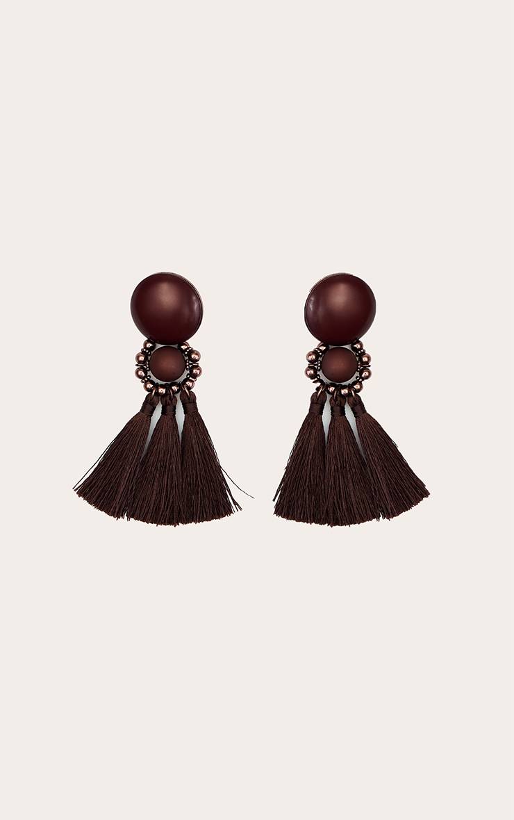 Chocolat Boucles D'oreilles À Pompons Perlés