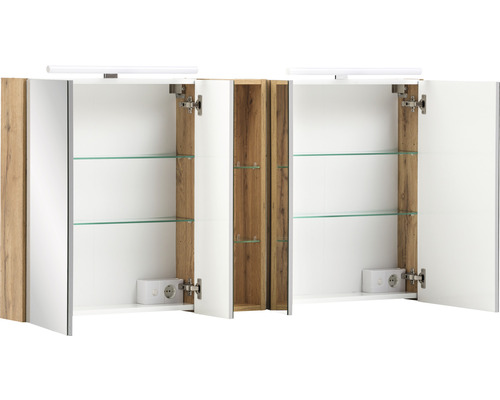 Spiegelkast Möbelpartner Duo 140 x 16 x 75 cm licht eiken 4-deurs LED