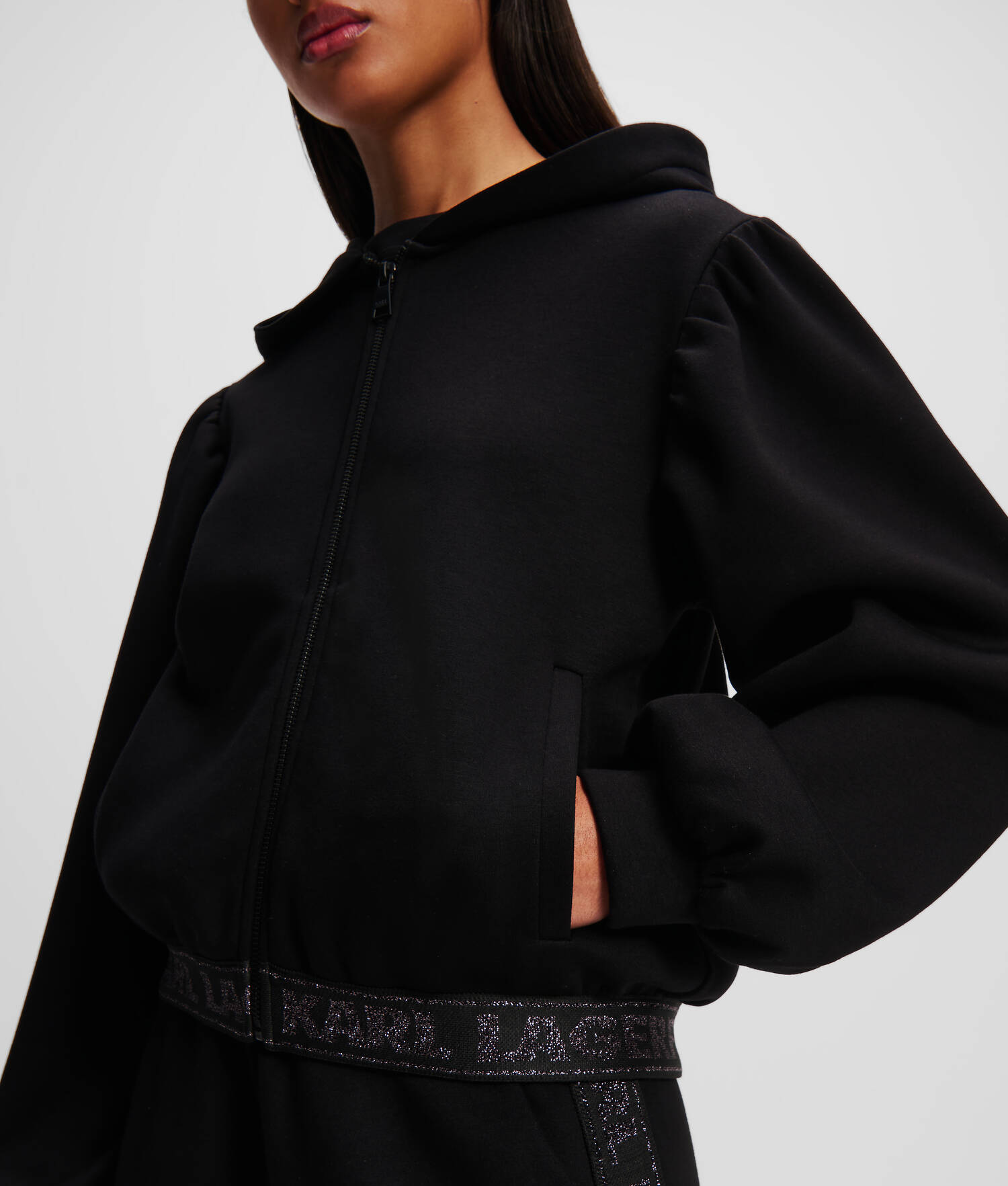 SWEAT À CAPUCHE ZIPPÉ AVEC GALON À LOGO BRILLANT KARL
