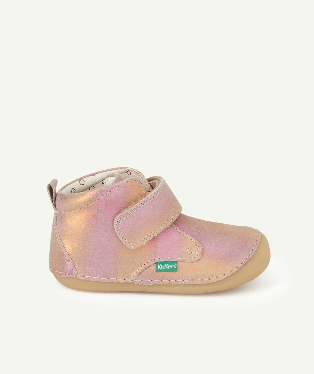 KICKERSBOTTINES BÉBÉ FILLE SABIO EN CUIR ROSE MULTICOLORE AVEC SCRATCH