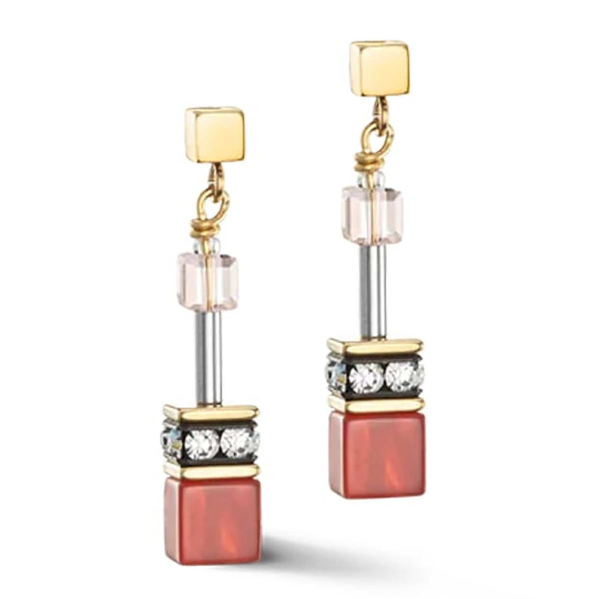 Boucles d'oreille Coeur de lion GeoCUBE®Iconic Precious rouge-beige