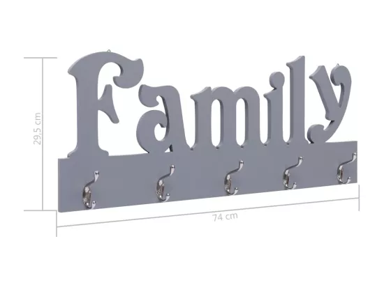 Porte-manteau mural FAMILY Gris 74x29,5 cm