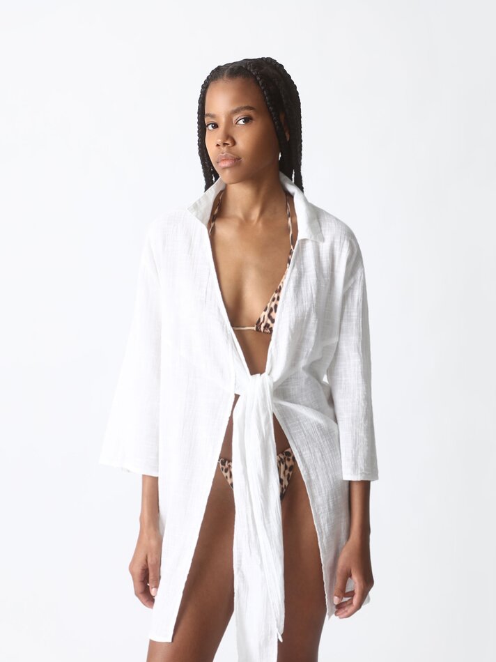Caftan com nó frontal - Branco