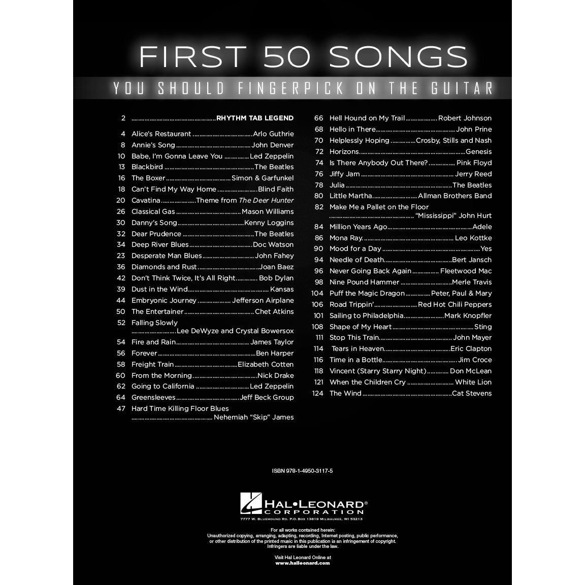 Hal Leonard First 50 Songs You Should Fingerpick on Guitar songboek voor gitaar