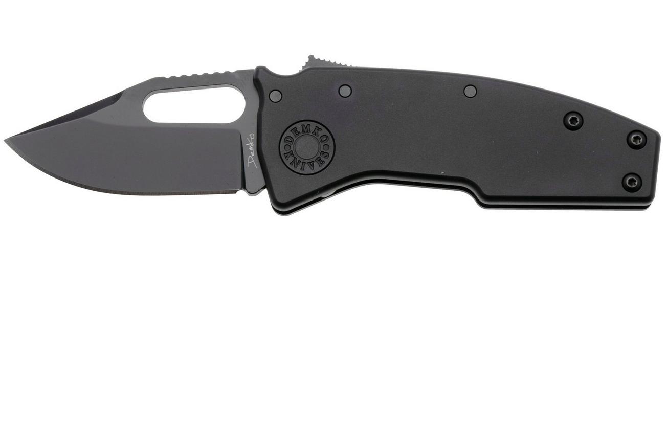 Demko Nano-Shark, NANO-20CV-BLACK ALUM-CP, Stealth DLC CPM 20CV Clip Point, Black Aluminum zakmes