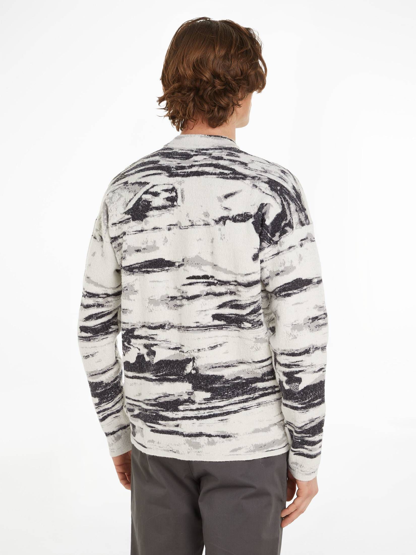 CALVIN KLEIN| Herren Strickpllover mit Wolle und Alpaka ABSTRACT JACQUARD SWEATER