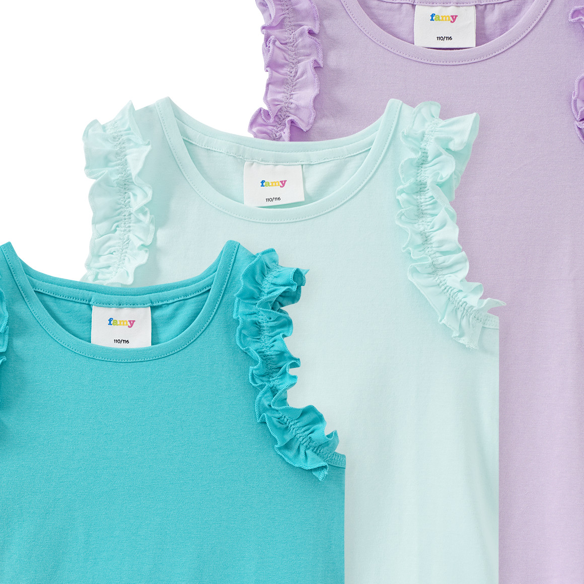 Famy 3 Mädchen Tops im Basic-Look helllila / türkis / helltürkis