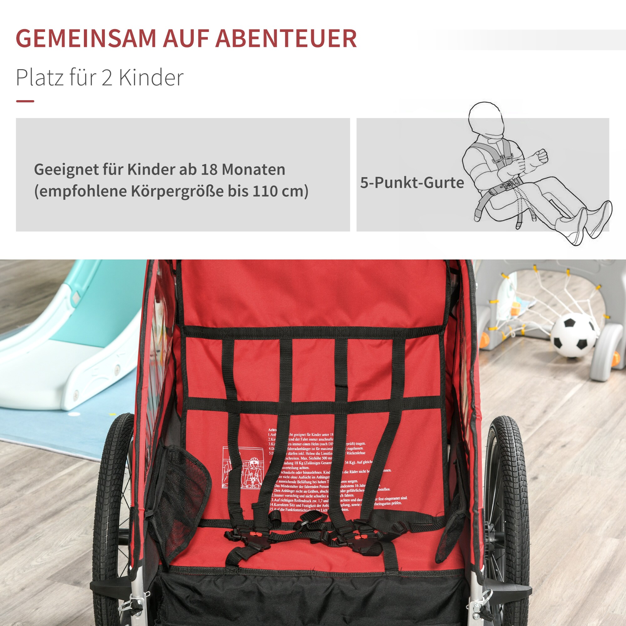 HOMCOM 3in1 Kinderwagen auch als Jogger und Fahrradanhänger 160 x 88 x 102 cm (LxBxH)