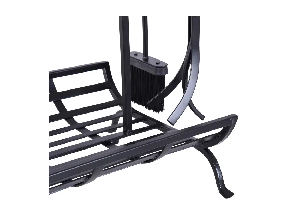 Serviteur de cheminée - porte bûches - range bûches multi accessoires dim. 45L x 40l x 78H cm métal noir
