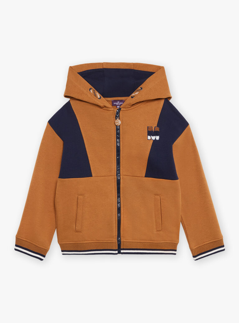 Sweat à capuche bleu marine et marron