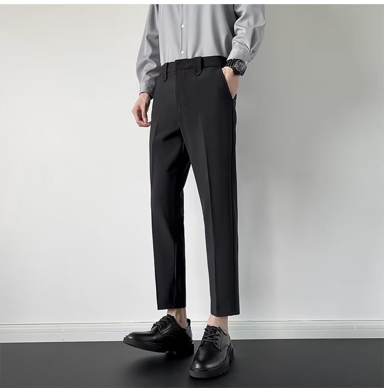 farrahces - Mid Rise Plain Cropped Tapered Dress Pants