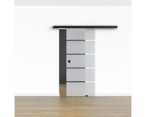 Pertura glazen schuifdeur complete set Glera 4 Stripes 900x2050 mm incl. Selir aluminium zwart beslag, verzonken handgreep
