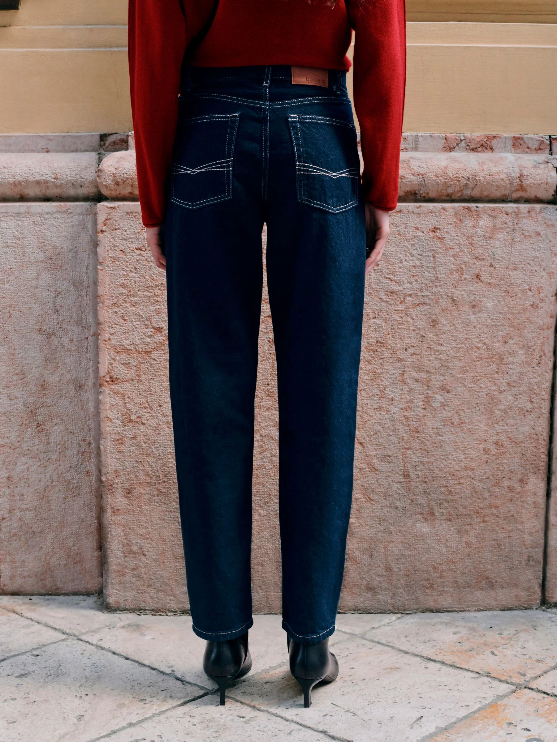 Blauw met wassing - 100% katoenen mom jeans met rechte pijpen