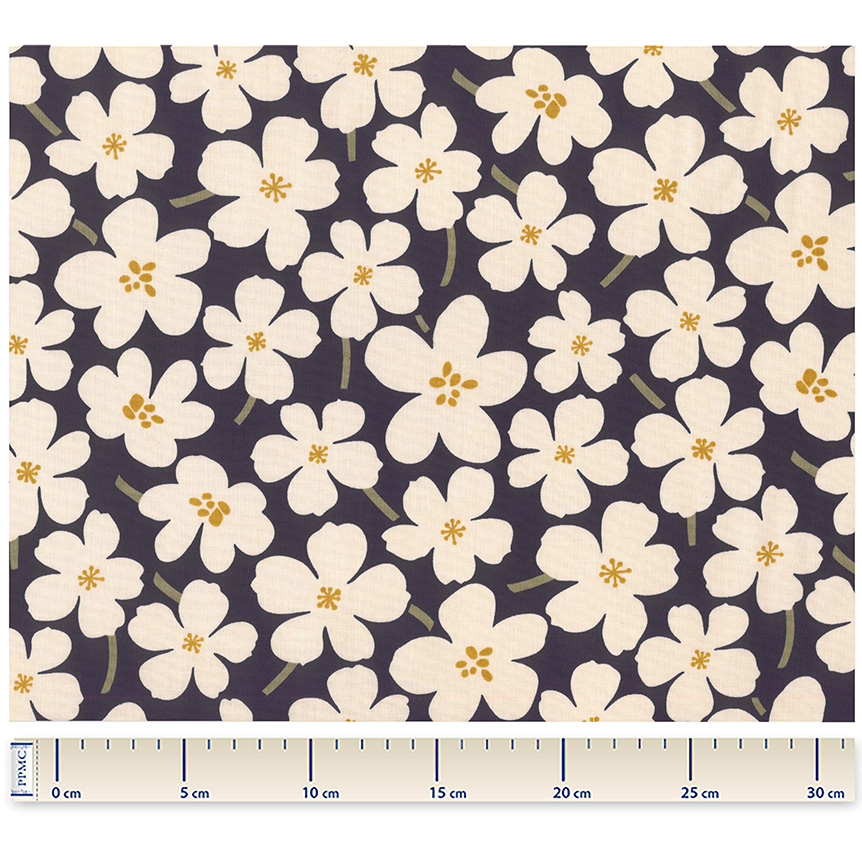Tissu Coton Au Mètre Ex2425 Primeveres Ivoire Marine