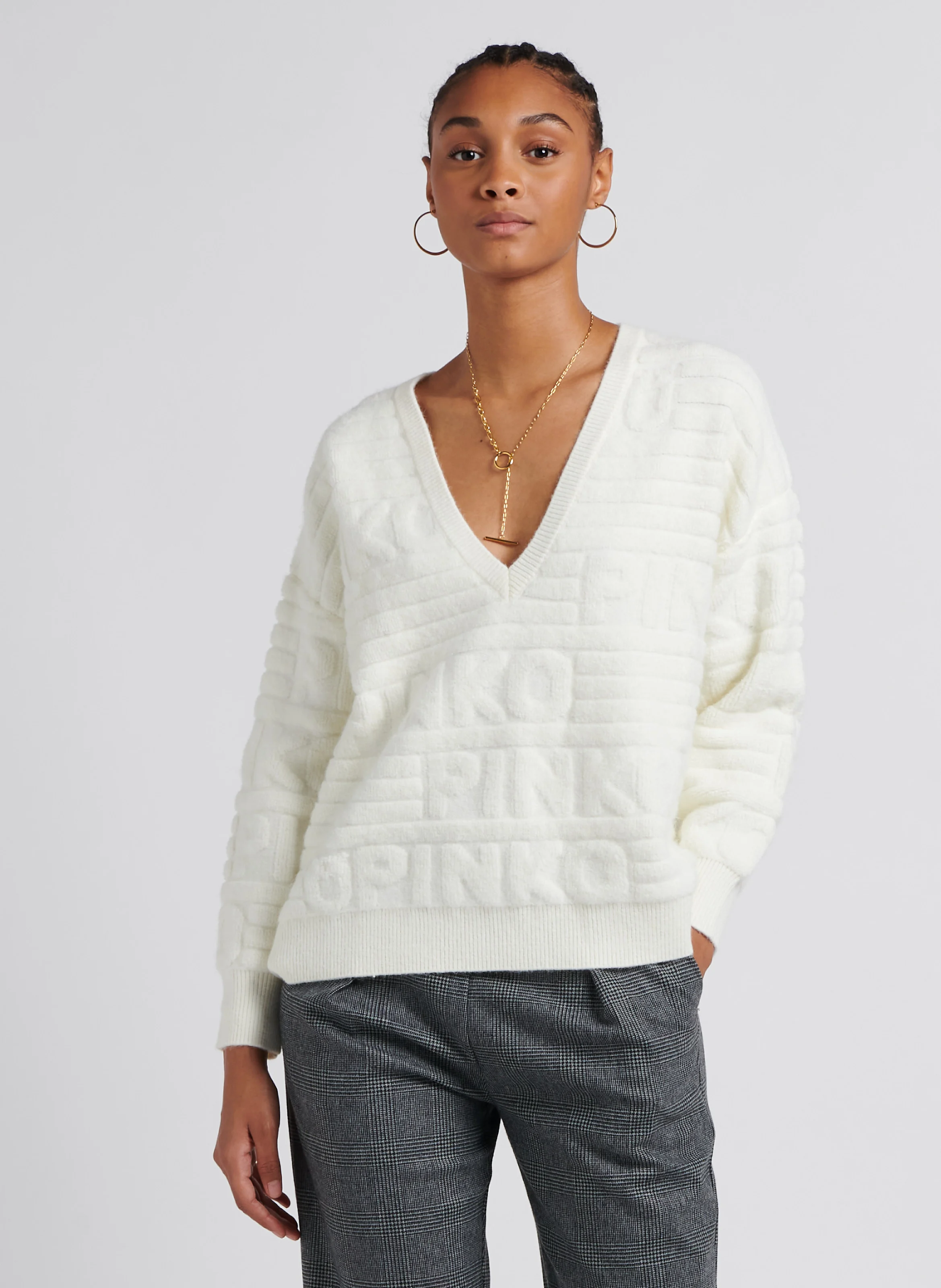 BARBONE - Pull ample à point bouclette 3D | Beige