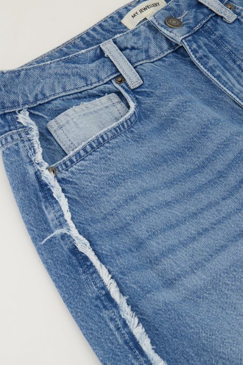 Lichtblauwe wide leg jeans met contrasterende zak