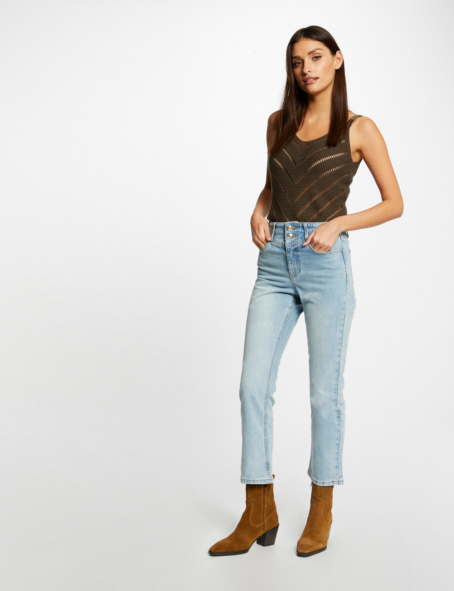 Pull débardeur à ornements métalliques vert kaki femme - vert_kaki