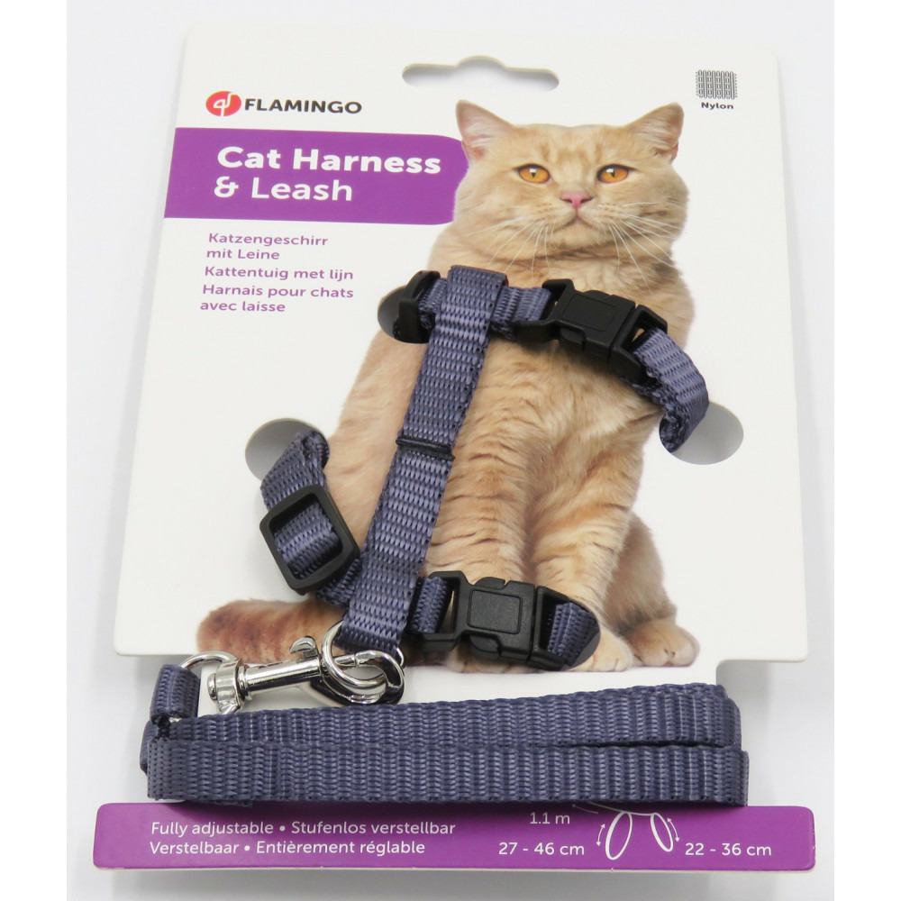 Harnais et laisse de 1,10 mètre bleu granite pour chat